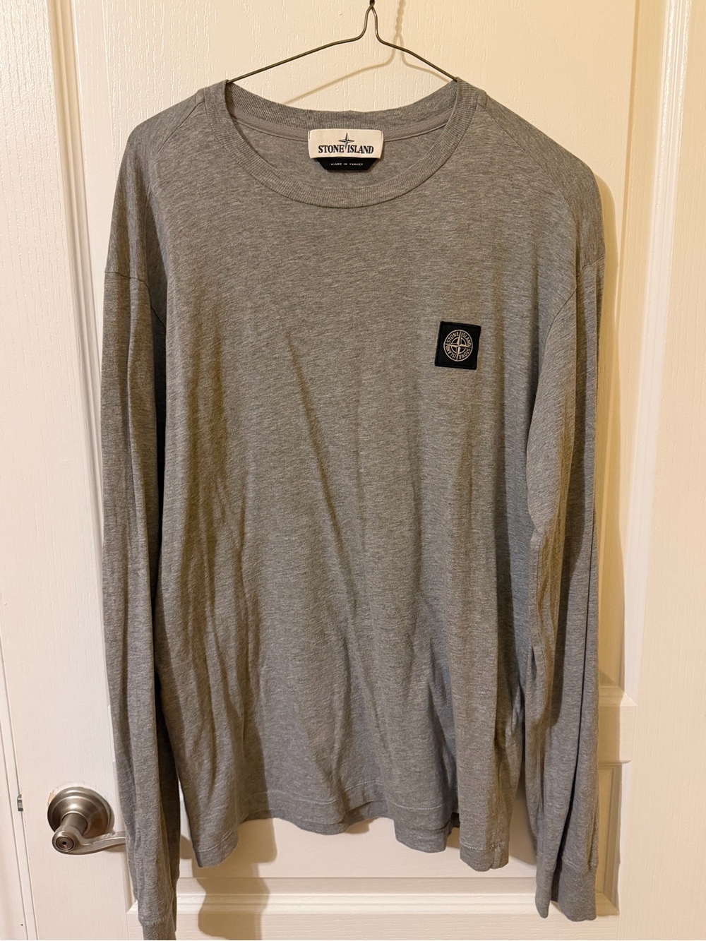 Stone Island Gray Long Sleeve Crewneck with Compass Patch